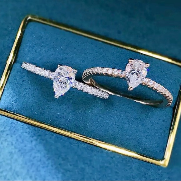 Moissanite & 925 Sterling Silver Half Eternity Solitaire Pear Cut Stacking Ring - Picture 9 of 11